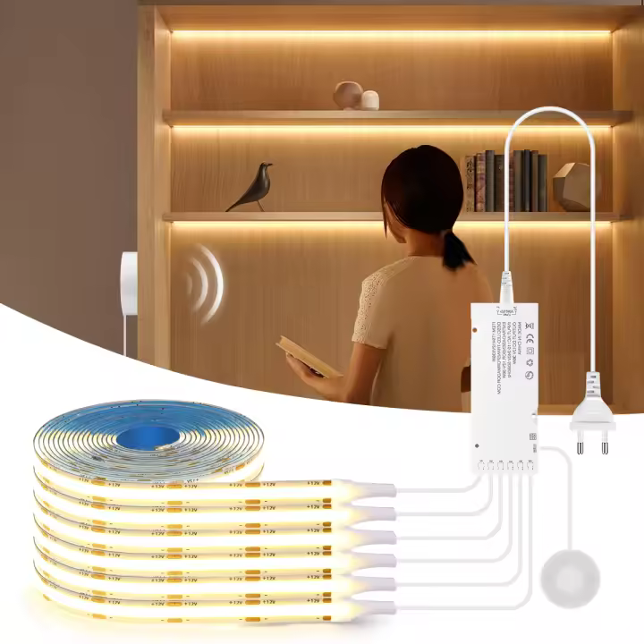 Tira De LED COB 12V Con Sensor De Movimiento Y Interruptor Inteligente Alta Densidad Flexible Iluminación Nocturna Para Armario Estante De Exhibición Luz Trasera De Gabinete - 1