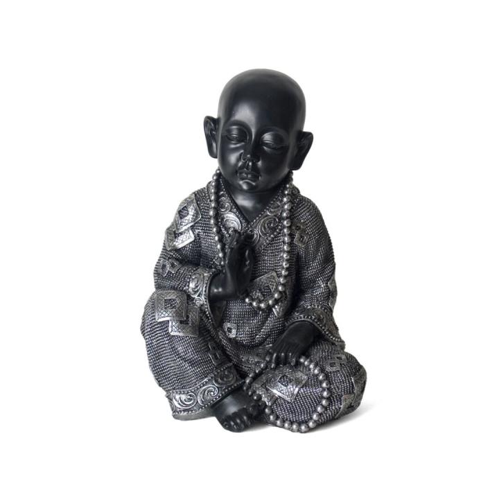 Figura Decorativa de Monje Budista Negro con Detalles Plateados - Gissed