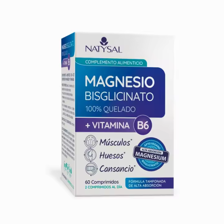 Magnesio Bisglicinato 100% Quelado + B6 de Natysal 60 Comprimidos - 1