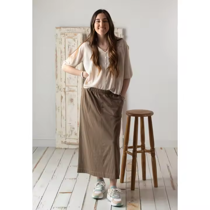 Yerse - 42217_025 - Falda Midi De Algodón Flamé Con Cintura Elástica Y Bolsillos - Mujer - 1
