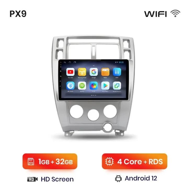 AWESAFE inalámbrico CarPlay Android Auto Radio para Hyundai Tucson 2006 2007 2008 2009 2010 coche reproductor multimedia GPS 2 din autoradio volante controles RDS Bluetooth - 1