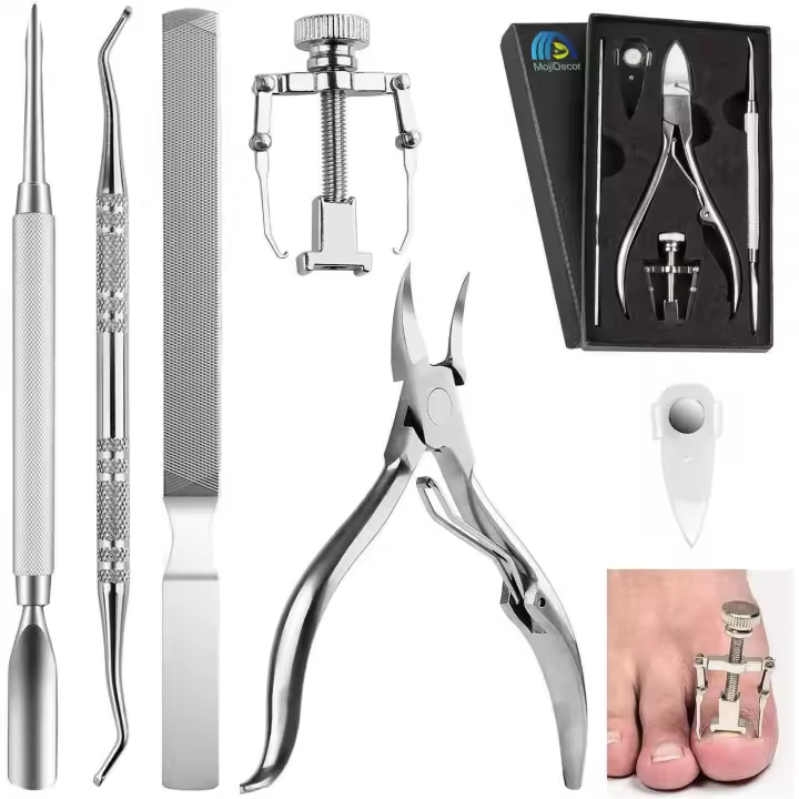 Cortaúñas encarnadas, 6 piezas, kit profesional de manicura y pedicura de acero inoxidable, alicates, lima, excavador de uñas, empujador de cutículas y correctores de uñas encarnadas con caja - 1