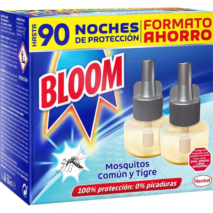 BLOOM insecticida volador eléctrico continuo antimosquitos 2 recambios 18 ml - PACK de 2 Paquetes - 1