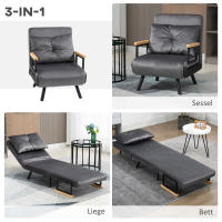 Sofá individual con función de Cama, Reclinable con respaldo ajustable, Exterior de terciopelo, Gris Oscuro - details 2