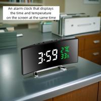Reloj De Alarma Multifuncional Con Pantalla Curva LED Espejo Mostrador De Tiempo Temperatura Y Humedad DC De Inserción - details 1
