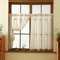 Cortina Corta De Lino Beige 1 Pieza Estilo Bohemio Japonés Para Ventanas Pequeñas Y Puertas Decoración Y Protección De La Privacidad - details 0