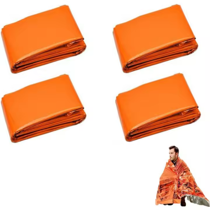 Saco de dormir de emergencia de 4 piezas, manta de rescate, saco de dormir de emergencia para camping, senderismo y mochilerismo (naranja) - 1