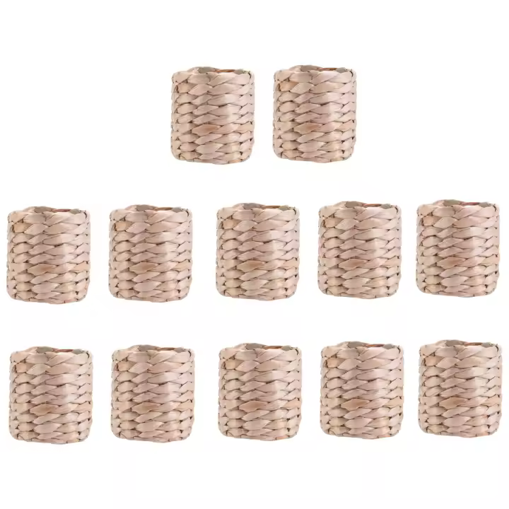 12Pcs Napkin Rings,Water Hyacinth Napkin Holder Rings - Rustic Napkin Rings for Birthday Party, Dinner Table Decoration - 1