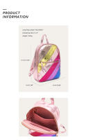 Mochila Grande De Cuero PU Brillante Para Mujer Moda Colorida Con Rayas En Estilo Casual Diario Viaje Escuela Universidad Salida Vacaciones - details 2