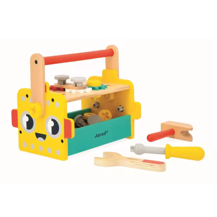 Caja de herramientas de juguetes para niños Janod - Juego de bricolaje y construcción para niños - 1