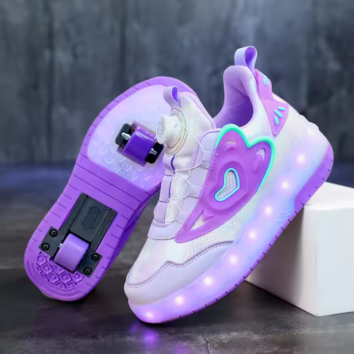 Zapatos De Rodilleras LED Para Niñas Correa Elástica Carga USB Zapatillas Respirables Transpirables Todas Las Estaciones Color Rosa - 1