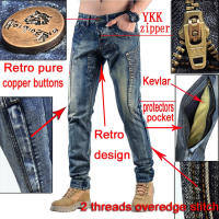 Pantalones De Motocicleta Hithotwin Aramida Con Protección Kevlar Retro Para Hombres Pantalones De Moto Deportivos Y Racing En Negro - details 9