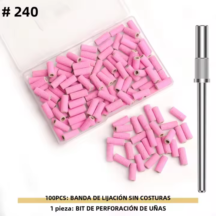 Kit De Bandas De Pulido Sin Costuras Para Uñas 100pcs/Box #180/#240 Grano Mini Nail Art Pulido Con Bit De Acero Inoxidable - 1