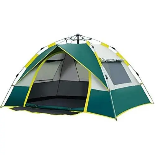 PLUSHOME Tienda de Campaña para 3-4 Personas Tienda Camping Plegable con 1 Puerta 3 Ventanas Bolsa de Transporte y Apertura Automática para Playa Parque 200x200x135 cm Verde/Azul - 1