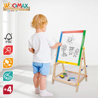 WOOMAX - Caballete infantil con pizarra de madera, doble cara para escribir y dibujar, mide 40x36,5x68 cm, incluye tizas, borrador y rotulador negro, pizarra educativa de pie para pequeños artistas, recomendada a partir de 3 años, con certificación FSC - details 3
