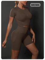 SSITO Nuevo conjunto de Pantalones cortos de manga cortos de Yoga de color sólido de melalgodón sin costura para correr, deportes y Fitness conjunto de Dos piezas - details 30