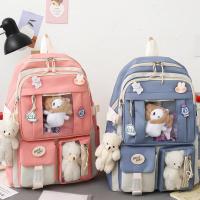 Mochila Kawaii Para Mujer 5pcs Estilo Coreano Lindo Para Estudiantes Niñas Sets De Mochilas Escolares De Lona Con Cierre De Cremallera - details 0