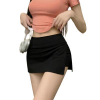Falda Mini Bodycon Casual Para Mujer Con Abertura Lateral Cintura Alta Estilo Verano Polyester Transpirable A-Line - details 13