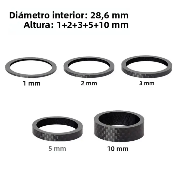 Juego De 5 Piezas De Aluminio Negro Para Bicicleta Accesorios De Carrocería Espaciador De Eje Delantero De MTB 28.6mm 3/5/10/15/20mm - 1