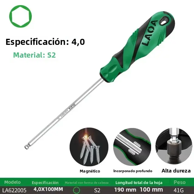 LAOA 1pc Destornillador De Cabeza Sférica Y Plana Con Magnetismo De Acero De Aleación S2 58HRC Mango Antideslizante Destornillador Magnético Para Herramientas De Reparación - 1