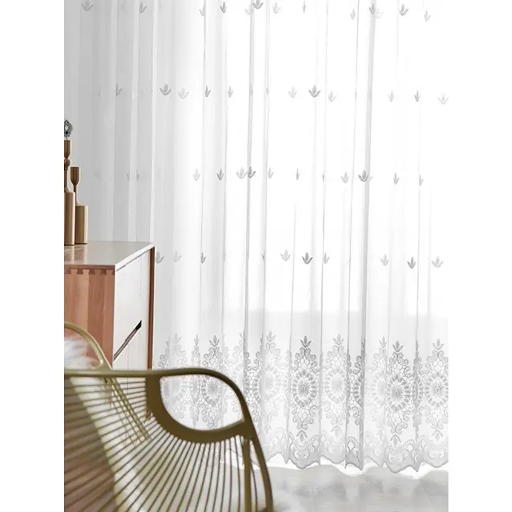 Cortina De Manta Con Bordado De Espejo Y Flor Estilo Europeo 1PC Para Dormitorio Y Sala De Estar Material De Poliéster - 1
