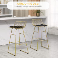 HOMCOM Conjunto de 2 Taburetes Altos de Cocina Sillas Altas de Cocina con Respaldo Cojín y Estructura de Acero Carga 120 kg para Bar Salón Comedor Dorado - details 0