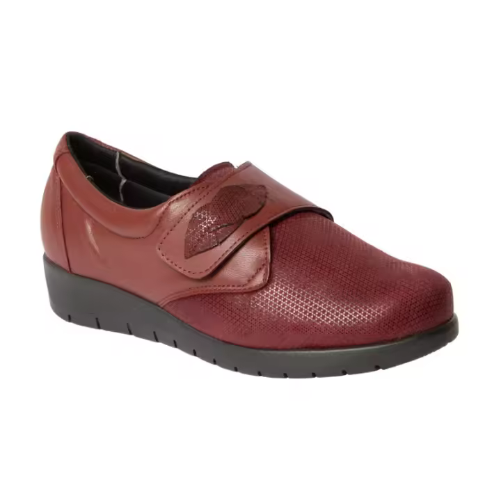 Duendy Zapato Confortable Para Mujer Piel-Licra  Referencia: 696 Negro y Burdeos DUENDY Zapato con velcro muy confortable fabricado en piel negro y Burdeos combinado con licra, forro textil y plantilla confort extraible.  * Suela de 3 cm aproximad - 1