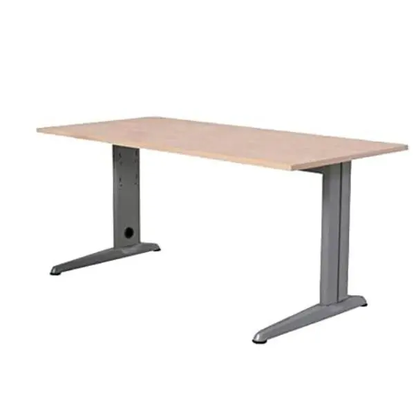 Rocada | Mesa Oficina Ancha para Teletrabajo, Despacho, Ordenadores | Estructura de Acero en L Color Gris | Mesa Robusta Regulable en Altura| 140 X 80 Cm | Acabados en Haya - 1
