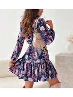 Vestido De Mujer Elegante Casual Primavera/Verano Con Estampado Cuello Redondo Manga Larga Con Cinturón Vestido A-Line De Rodilla - details 5