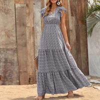 Falda Larga Bohemia Con Estampado Floral Vuelta En V Cintura Alta Para Fiesta Primavera Otoño Mujer Elegante Y Fluidez - details 10