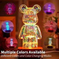 Luz Nocturna LED Proyección 3D De Ondas De Choque De Osos Con Colorido USB Decoración Atmosfera Ajustable Para Habitación Decorativo De Vidrio - details 0