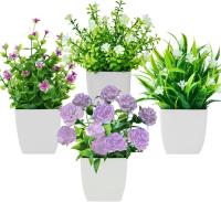 Plantas de Flores Artificiales, Pequeñas Plantas Artificiales en maceta,Flor Falsa,4 Piezas Mini Plantas Artificiales with Metas Pequeñas Plantas Falsas with Flores para Mesa Oficina Mesa Sala Baño Decoración Interior - details 0