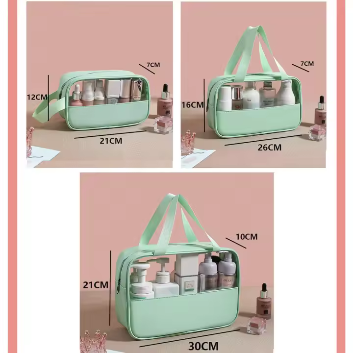 Neceser transparente de 3 piezas, neceser impermeable de PVC para Mujer, portátil para Viajes Bolsa de maquillaje, baño - 1