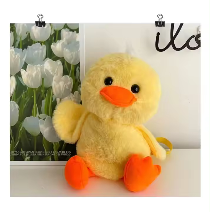 Mochila De Peluche Pato Amarillo Pequeña 33cm Kawaii Para Niñas Mochila De Animal De Dibujos Animados Suave Y Cálida Regalo Para El Día De Los Niños - 1