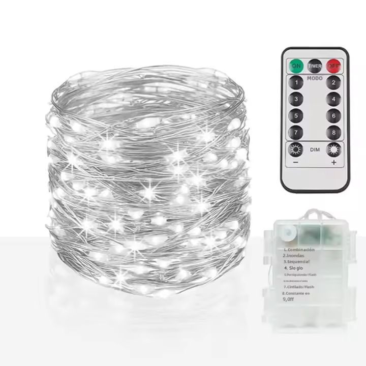 Luces De Hilo De Cobre LED 50/100/200 Con Control Remoto Y 8 Modos Operadas Por Batería O USB Impermeables Para Decoración De Hogar Y Bodas - 1
