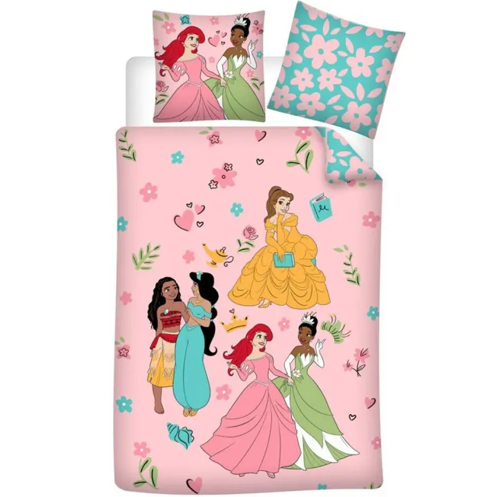 Funda Nordica Reversible Princesas Disney cama 90 o 105cm Algodón, Medida 140x200 cm, más 1 Funda Cojín 65x65cm - 1
