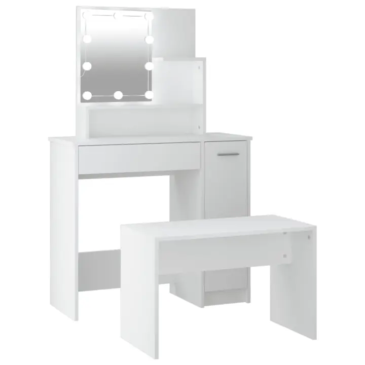Juego de tocador con LED madera contrachapada blanco - 1