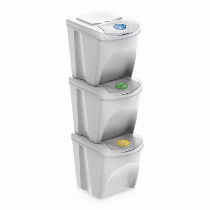 Prosperplast Juego de 3 Cubos de Reciclaje 75 Litros Blanco - 1