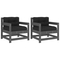 vidaXL Sillones de jardín con cojines 2 uds madera maciza de pino Pino natural, Pino blanco, Pino gris Conjunto Terraza Muebles Jardín Exterior Juego de Muebles de jardín Mueble Jardín Exterior Muebles de Salon Exterior - details 0