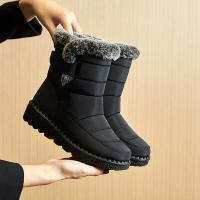 Botas De Nieve Para Mujer 2024 Con Colar De Pelo De Zorro Impermeables Altas Antideslizantes Cuero Sintético Y Algodón Plataforma Botines De Invierno - details 13