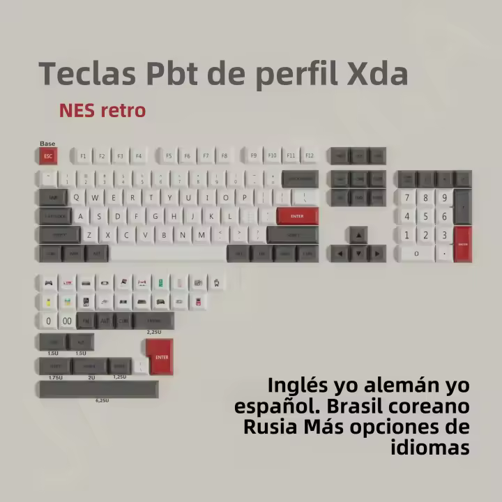 Teclas Retro NES PBT Material Dye-Sub Para Teclado Mecánico Con Layout ISO ANSI XDA Set Grande Adecuado Para Jugadores Y Amantes De La Retrocomputación - 1