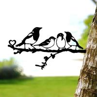 Arte De Pared De Acero Silueta De Cuatro Pájaros En Ramas: Decoración Estilizada Para Jardín Patio Y Exterior Sin Originales Ni Certificaciones - details 2