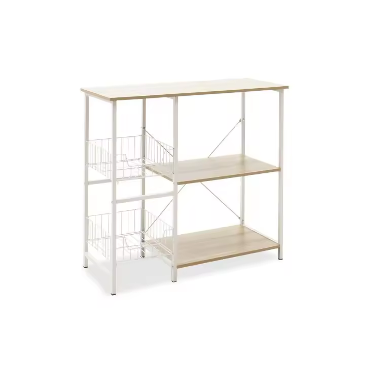 Meyvaser Estantería de Cocina con Cestas de Malla Metálica y Estantes Blancos - 1
