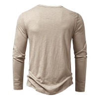 Camiseta De Algodón Para Hombre Con Botones Manga Larga Estilo Henley Color Sólido Transpirable Moda Versátil Slim Fit Casual - details 12