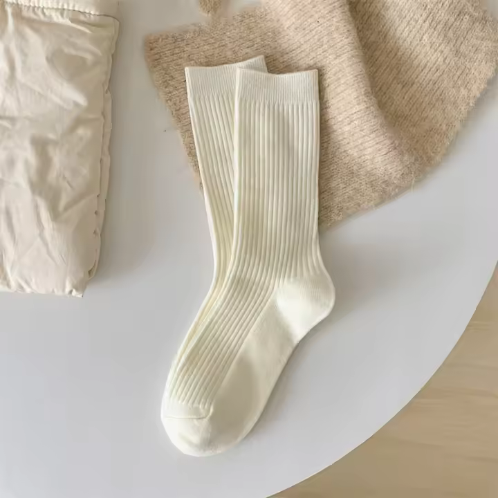 Calcetines Retro Para Mujer Estilo Japonés Otoño Nuevo Color Sólido Calientes Para Casa Simples Ciclista Transpirables Casuales Rayados Sueltos - 1