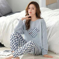Conjunto De Pijamas Para Mujer Con Dibujos Animados Camiseta De Manga Larga Y Pantalones Dos Piezas Pijama De Noche Estilo Básico Talla Grande Para Otoño Y Primavera MOV - details 2