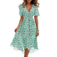 Vestido Casual De Moda Para Mujer Con Cuello En V Manga Corta Volante Vintage Impresión A-Line De Pierna Larga Estilo Italiano - details 8