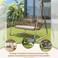 Columbio de Jardín, Columbio de Porche con respaldo, juego de muebles de Jardín de exterior, PE Doble Columbio de Trinquete, 2 asientos, extricture de asiento marrón y Zapatos beige - details 3