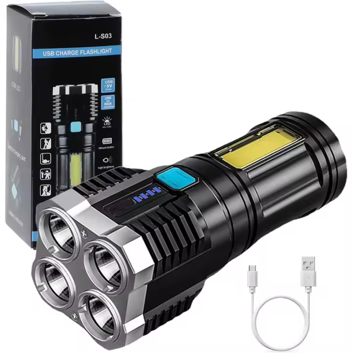 Antorchas LED superbrillantes, linterna recargable USB con luz lateral 4 modos COB lúmenes potentes - 1