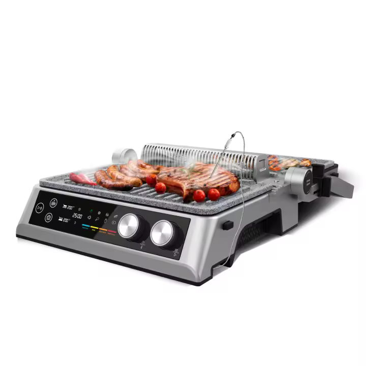 Parrilla eléctrica de 2400w con tecnología smokeless, ajusta el tiempo y temperatura en función del modo y el punto de cocción seleccionados. - 1